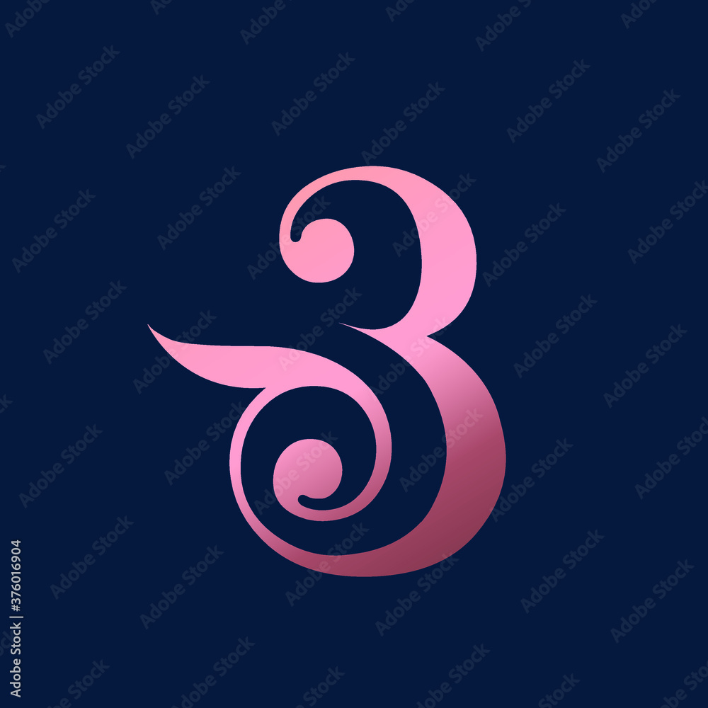 Ampersand logo.Typographic icon.Decorative alphabet shape isolated on dark background.Shiny pink color.