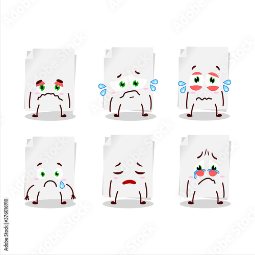 Blank sheet of paper cartoon character with sad expression