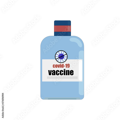 Vaccination coronavirus, covid19 in a jar ampoule on a white background. Concept in the form of shields with a molecule against coronavirus.