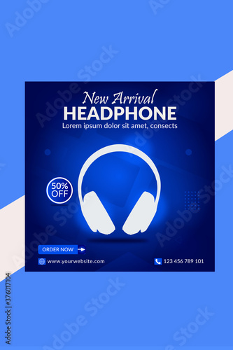 Headphone Brand Instagram and Facebook Social Media Post Design Template photo