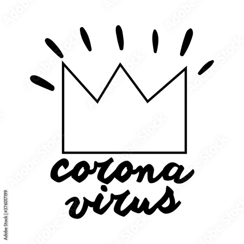 covid19 campaing lettering with crown line style