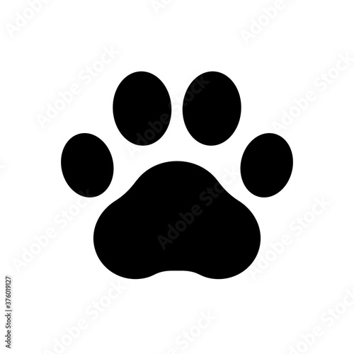 Paw prints. Dog or cat vector, icon. Footprint pet. Foot puppy isolated on white background. Black silhouette paw. Cute shape paw print. Design for prints. Animal track. Trace foot dog, cat. Vector