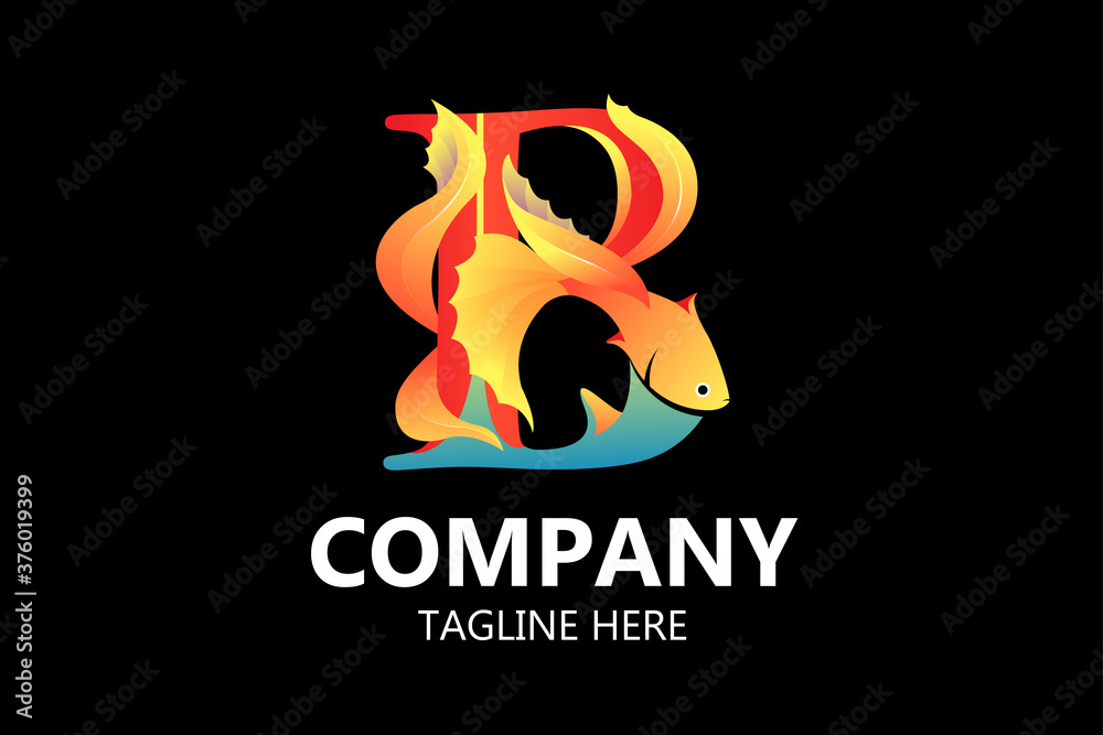 Fototapeta premium logo letter B with betta fish filled with gradations