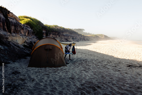 Tent on the beach at the morning