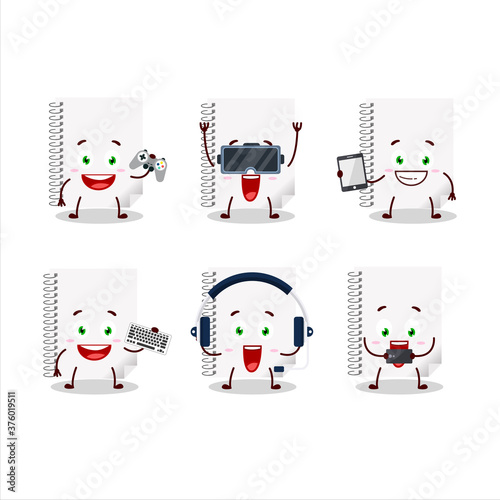 Spiral blank white notebooks cartoon character are playing games with various cute emoticons