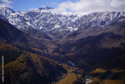 Beautiful autumn landscape in Northern Alps of Japan, Hakuba, Nagano
