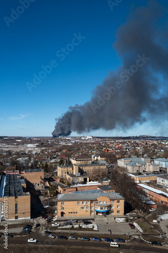 Moscow region/Russia - January 2020: a Fire outside the city. Lots of smoke.