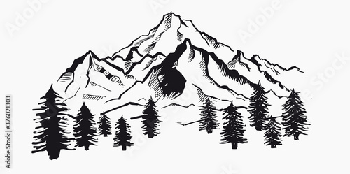 Fototapeta Naklejka Na Ścianę i Meble -  Mountain landscape, hand drawn vector illustration	
