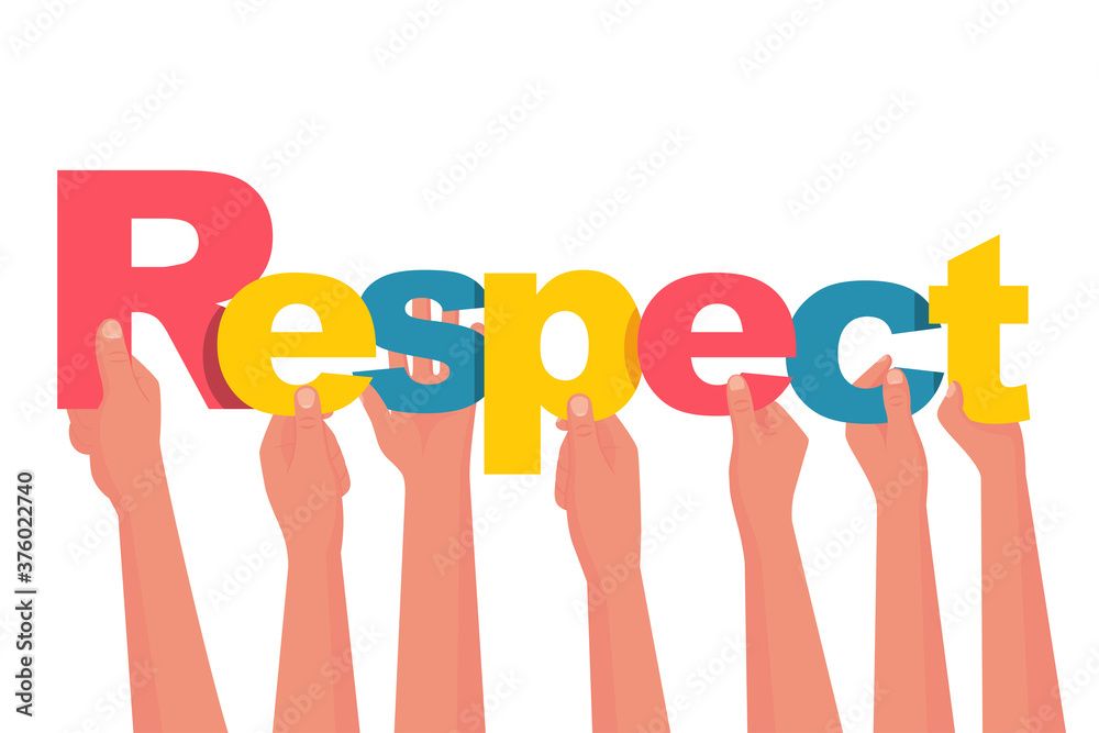 Respect concept. People are holding letters in their hands. Vector illustration flat design. Isolated on white background. Relationship people. Web banner. Respect concept. People are holding letters in their hands. Vector illustration flat design. Isolated on white background. Relationship people. Web banner.