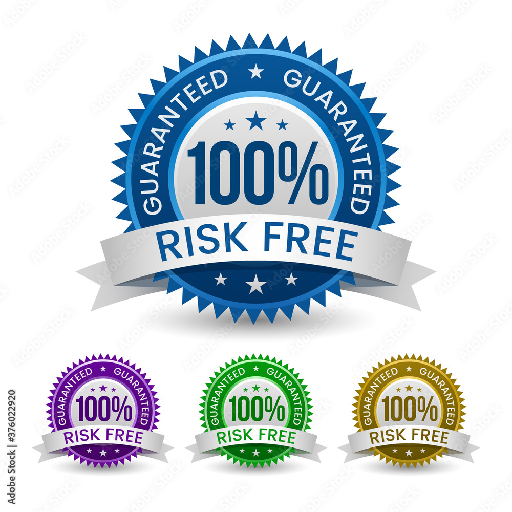 Powerful Risk-Free Guaranteed 4 Colored Badge, seal, sign, label isolated on white background.