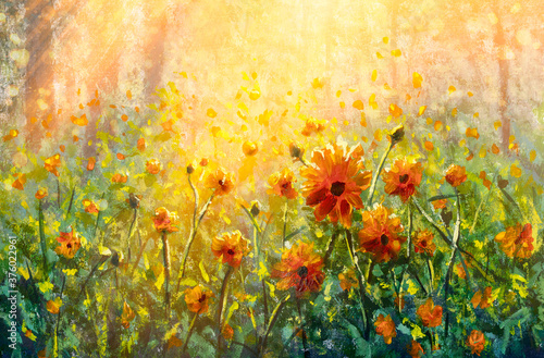 Fototapeta Naklejka Na Ścianę i Meble -  Flowers paintings monet painting claude impressionism paint landscape flower meadow oil
