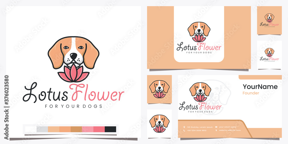 lotus flower for your dogs with beautiful line art logo design inspiration