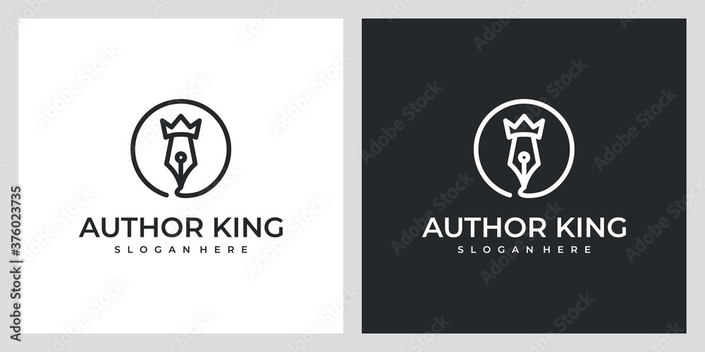 author king with beautiful line art logo design inspiration author king with beautiful line art logo design inspiration