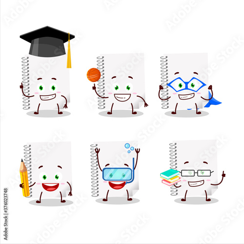 School student of spiral blank white notebooks cartoon character with various expressions