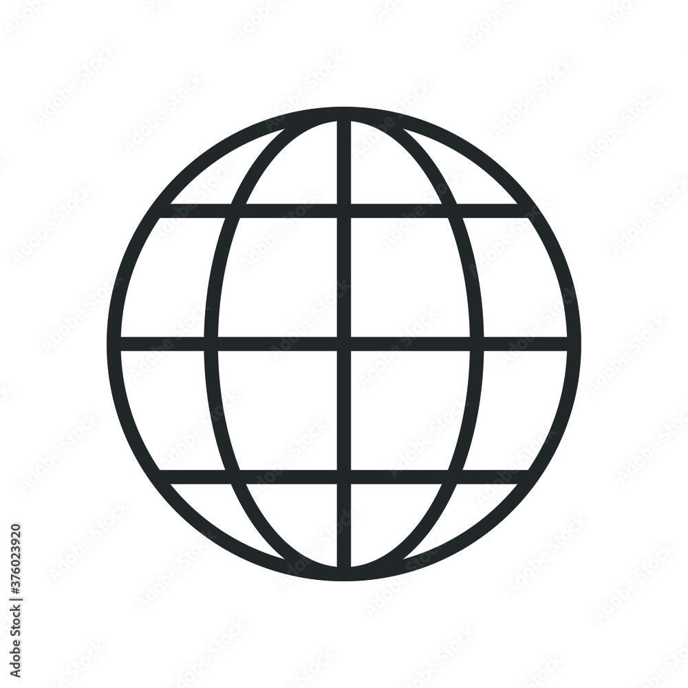 Globe vector icon. Web or network and internet symbol. Earth sphere and geography sign. Geology logo. Isolated on white background. Globe vector icon. Web or network and internet symbol. Earth sphere and geography sign. Geology logo. Isolated on white background.
