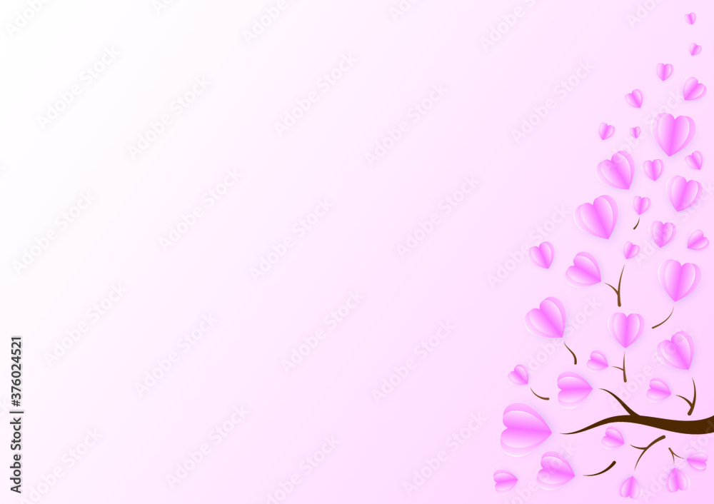 branch of pink hearts tree on pink background for the growth of love concept with empty space for logo and content, Happy Valentine's Day, greeting card design, vector illustration