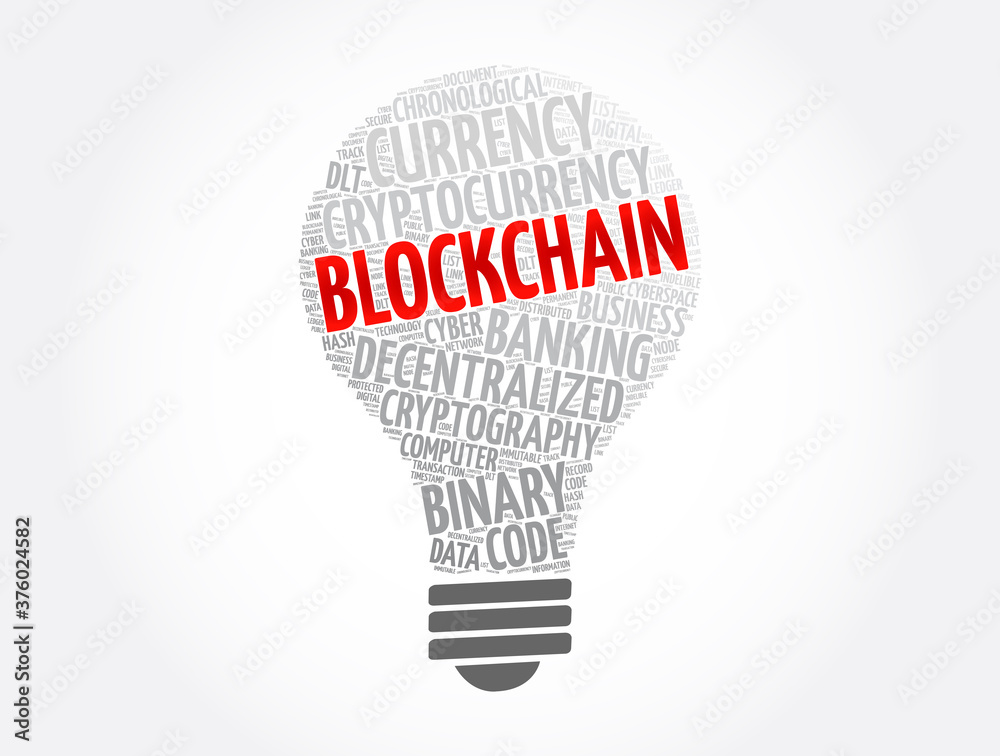 Blockchain light bulb word cloud collage, technology concept background Blockchain light bulb word cloud collage, technology concept background