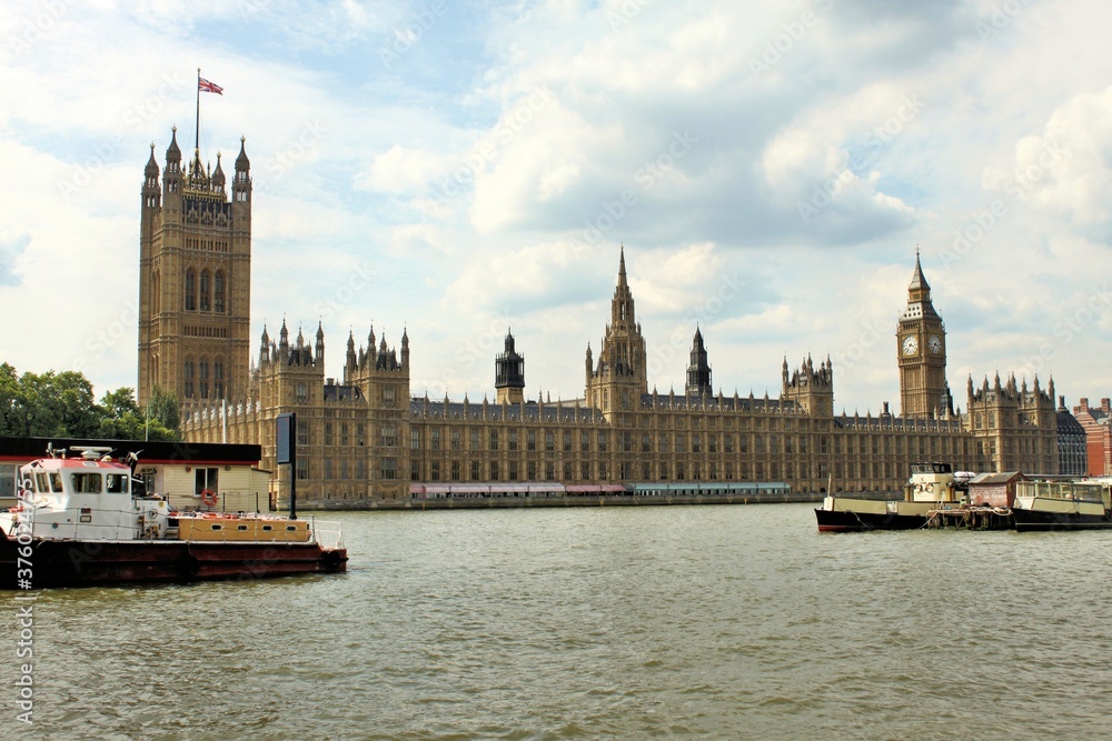 A view of the Houses of Parliment in London across the river Thames