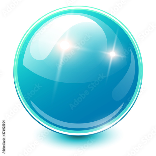 Turquoise sphere 3D, glossy and shiny vector ball icon.