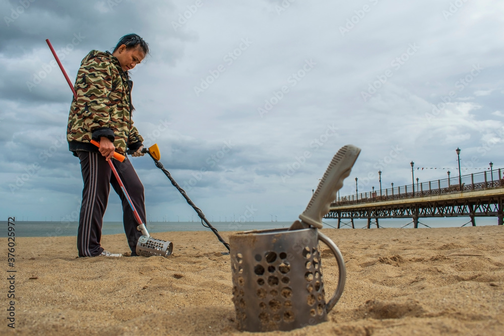 Female Filipino Metal Detecting Skegness Beach Stock Photo Adobe Stock
