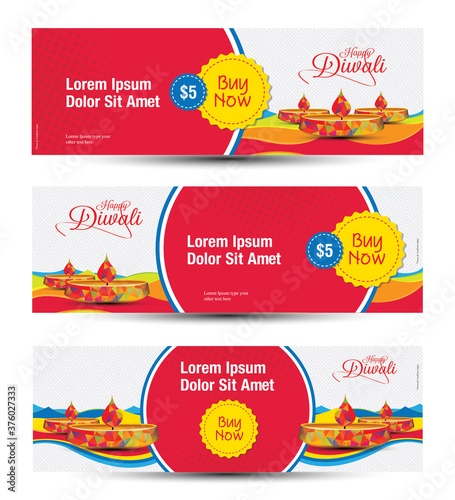 Diwali Festival Offer Banner Design Set Background Template Vector Illustration
