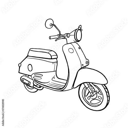 Retro scooter hand drawn illustration. Vector motorbike drawing