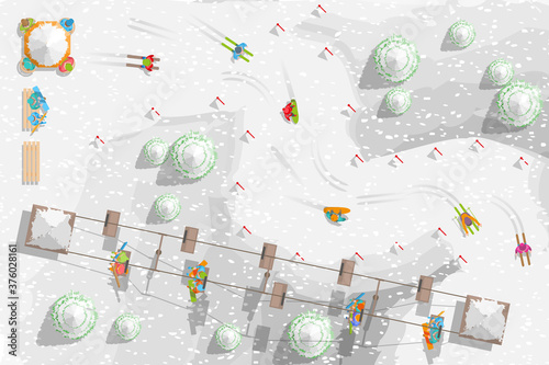 Ski resort. Top view. Ski slope. View from above.