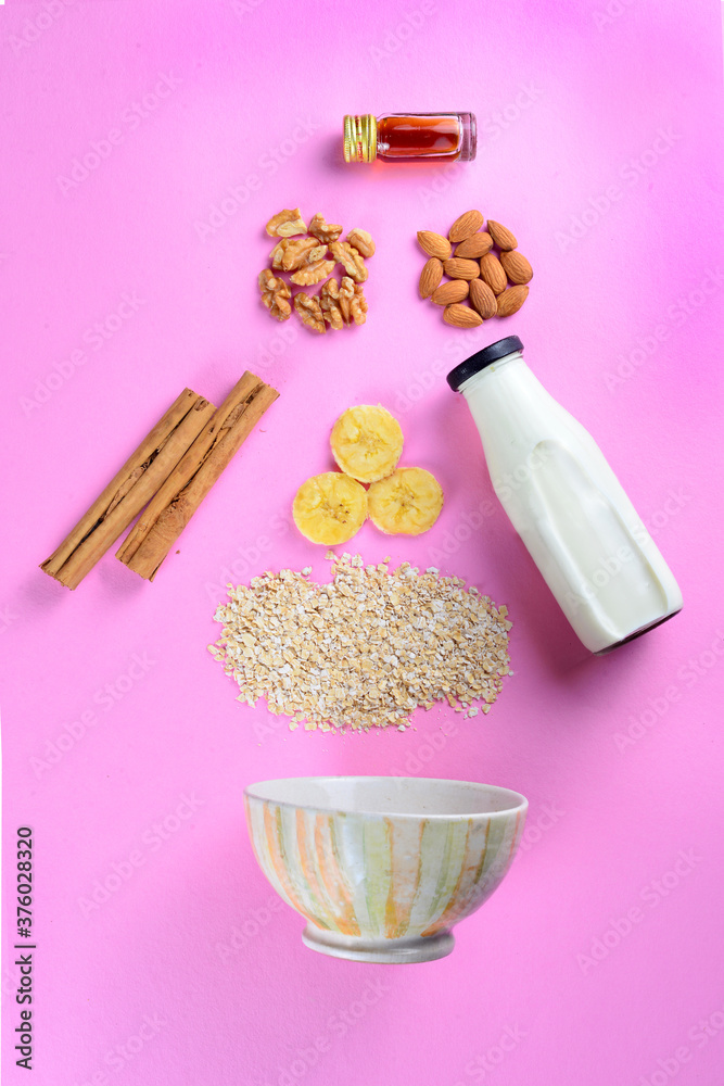 Flat lay of morning breakfast with ingredients. Flat lay of morning breakfast with ingredients.