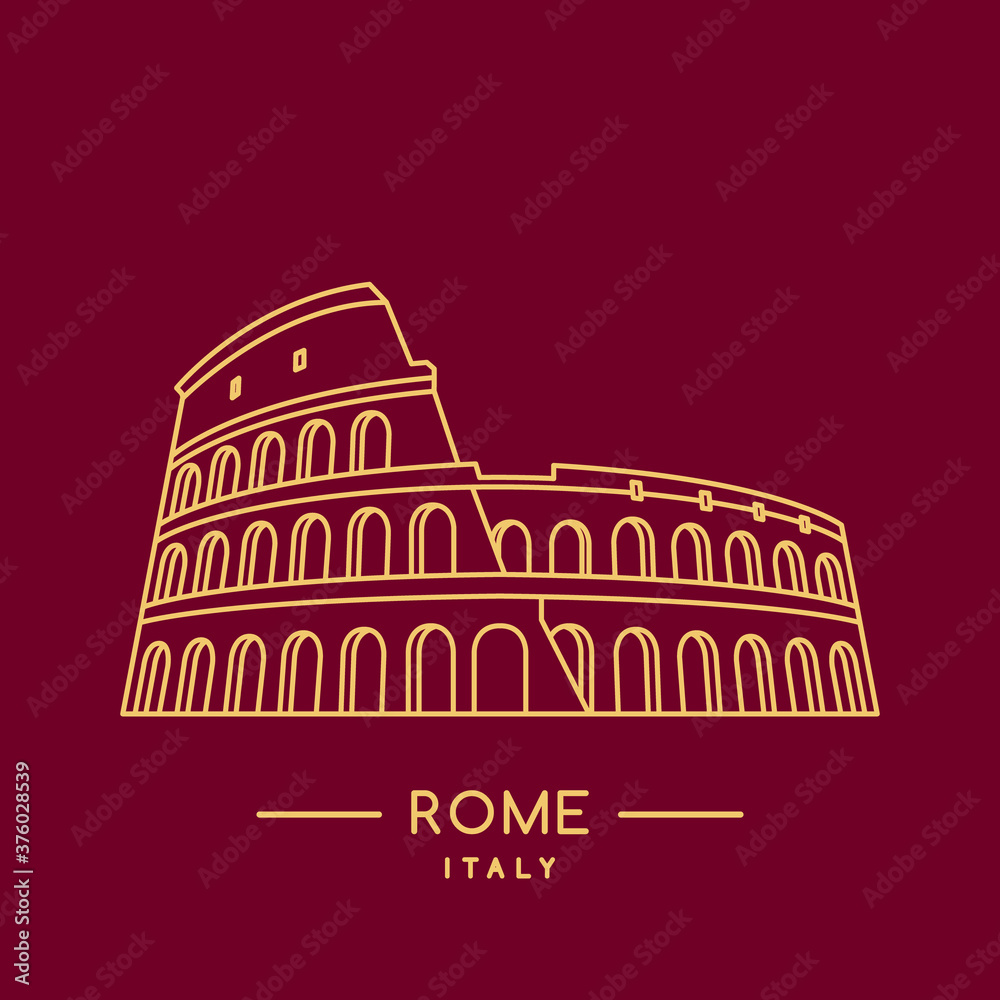 Colosseum line art icon. Outline Coliseum stadium template. Italian landmark. Vector illustration.