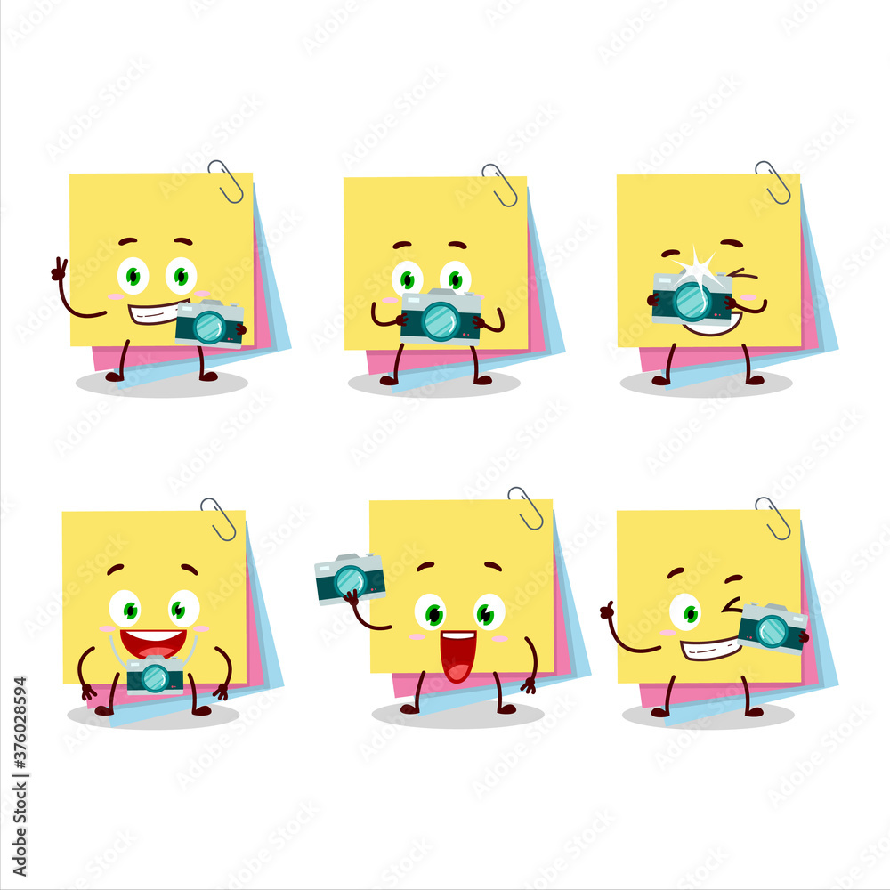 Photographer profession emoticon with sticky notes paper cartoon character Photographer profession emoticon with sticky notes paper cartoon character