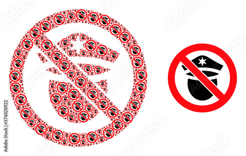 Recursion collage forbid police cop and original icon. Vector collage is formed with randomized forbid police cop items. Flat vector design on a white background.