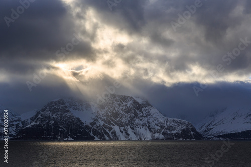 Dramatic clouds over snow-capped mountains of the Lyngen Alps, Lyngen Peninsula, Troms, Norway © Manfred Schmidt