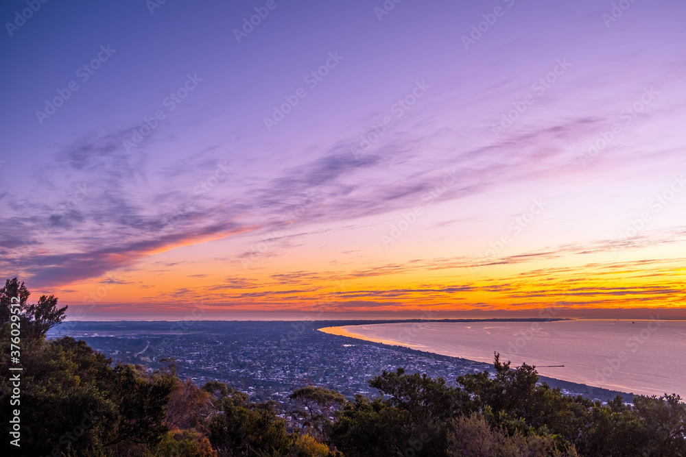 Scenic sunset over Mornington Peninsula in Melbourne, Australia