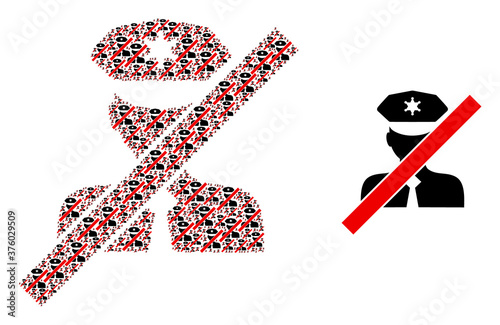 Fractal mosaic blacklisted policeman and source icon. Vector mosaic is organized from scattered blacklisted policeman items. Flat vector design on a white background.