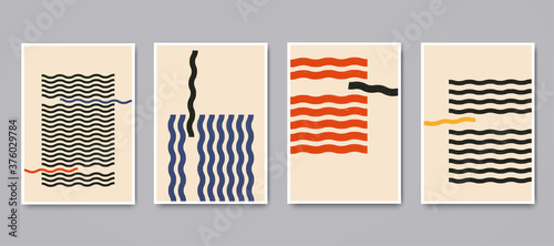 Minimalist geometric posters with dynamic wavy line elements. Modern contemporary trendy abstract creative templates vector illustration.