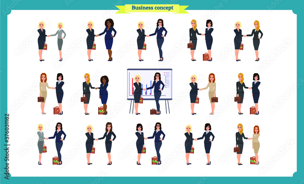 Man's handshake. Business people teamwork, set of Businessmen in different poses, standing, arms crossed, handshaking, cartoon flat-style vector illustration isolated. handshake of two businessmen. Man's handshake. Business people teamwork, set of Businessmen in different poses, standing, arms crossed, handshaking, cartoon flat-style vector illustration isolated. handshake of two businessmen.