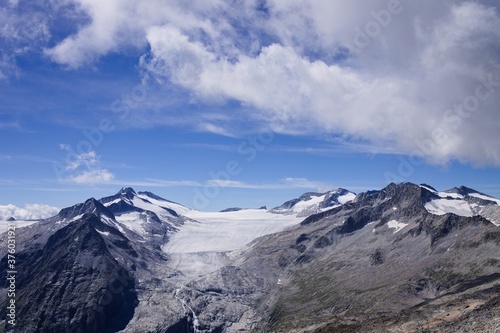 Panoramic view of the glaciers on the top of the mountains in the italian Alps (Trentino, Italy, Europe)