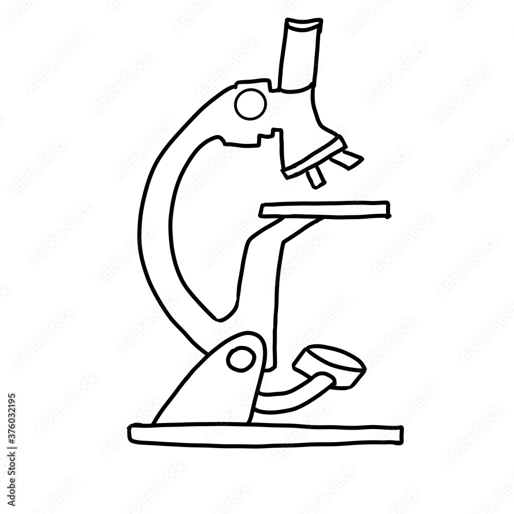 Outline of a medical microscope on a white isolated background. Vector Doodle illustrations. Outline of a medical microscope on a white isolated background. Vector Doodle illustrations.