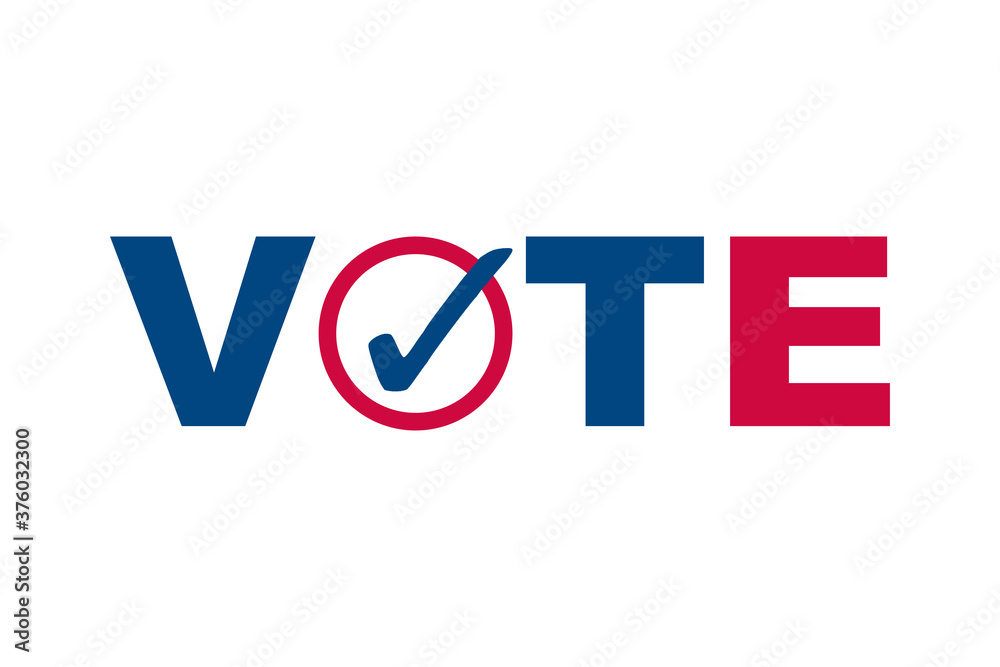 Vote banner blue red white background check mark USA presidential election Vote banner blue red white background check mark USA presidential election
