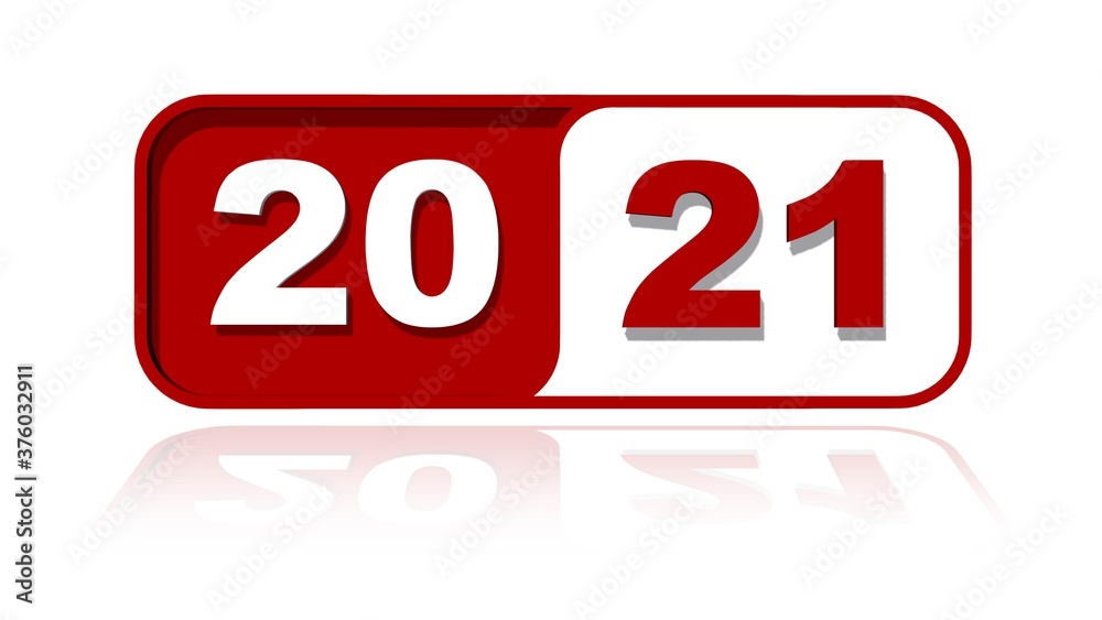 Year change 2021 - Year numbers in red color on plate with reflections on the floor - isolated on white background - 3D illustration Year change 2021 - Year numbers in red color on plate with reflections on the floor - isolated on white background - 3D illustration