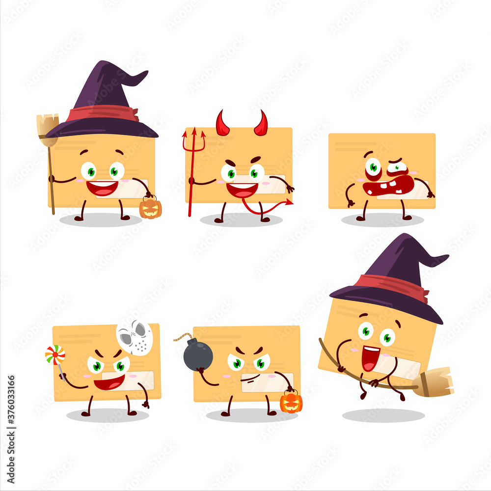 Halloween expression emoticons with cartoon character of brown rectangle envelope