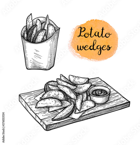 Ink sketch of potato wedges.