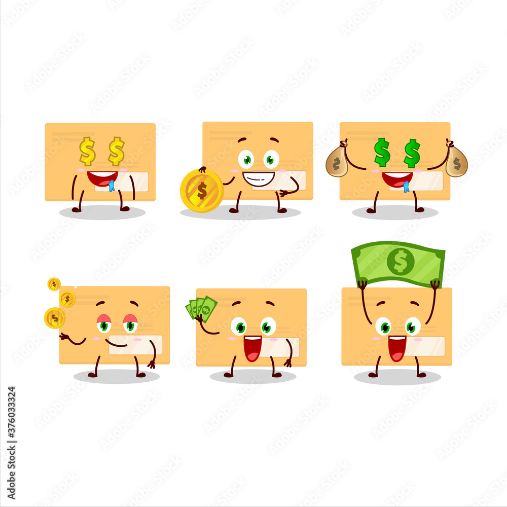 Brown rectangle envelope cartoon character with cute emoticon bring money