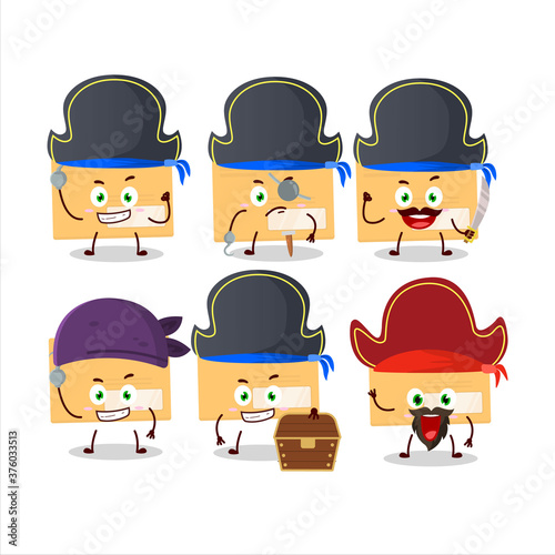 Cartoon character of brown rectangle envelope with various pirates emoticons