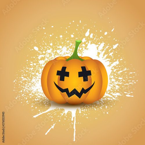 Halloween pumpkin on a grunge splatter background