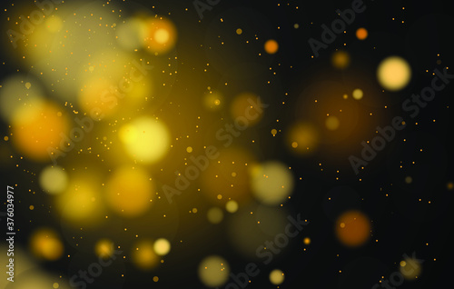 Bokeh lights effect, abstract magical background black, gold glitter for Christmas, for your banner, post