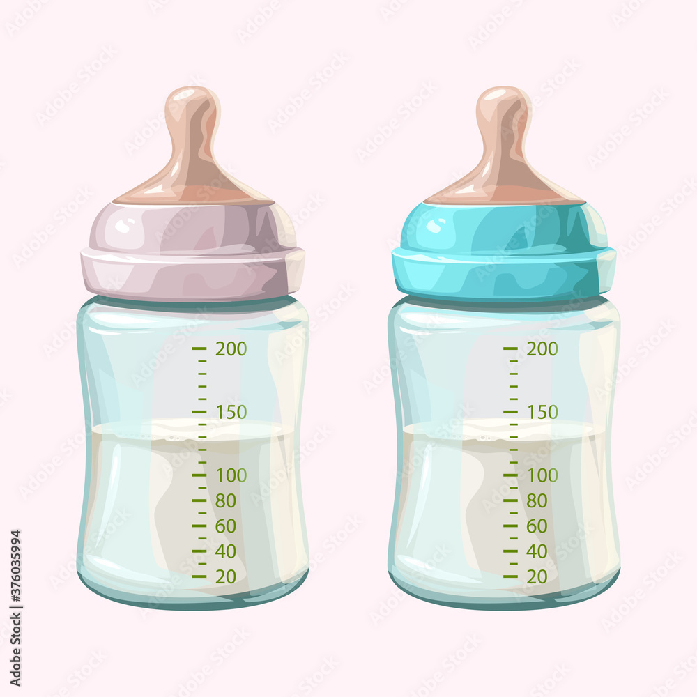 pair transparent baby bottles isolated on white pair transparent baby bottles isolated on white