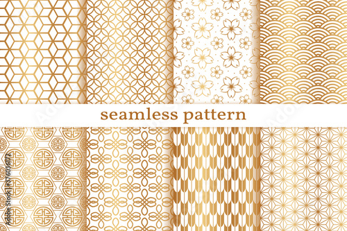 Gold seamless pattern. Chinese, Japanese background. Golden collection pattern. Asian oriental. Set background. China style traditional texture. Abstract ornament for design wallpapers, prints. Vector