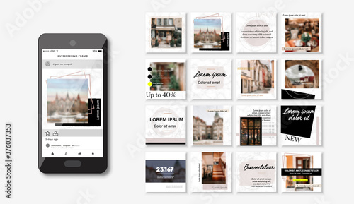 Social media pack Posts for internet content, site for Bloggers, Fashion, ad, Lifestyle brands, Creative businesses blog. Set of square Presentation templates. Unique trendy website slider frames.