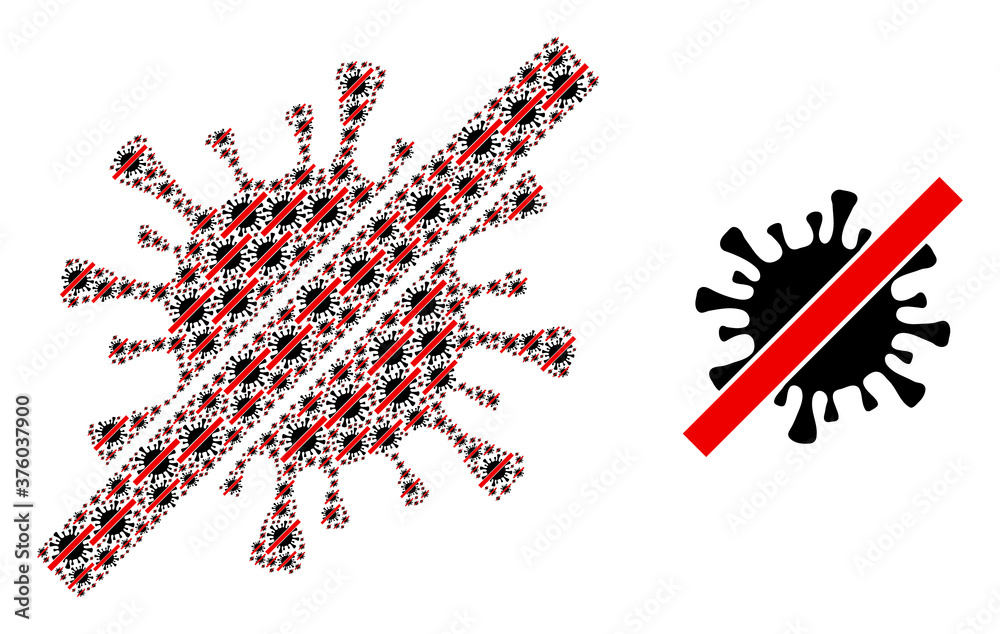 Recursion mosaic remove coronavirus and source icon. Vector mosaic is created with recursive remove coronavirus parts. Flat vector design on a white background.